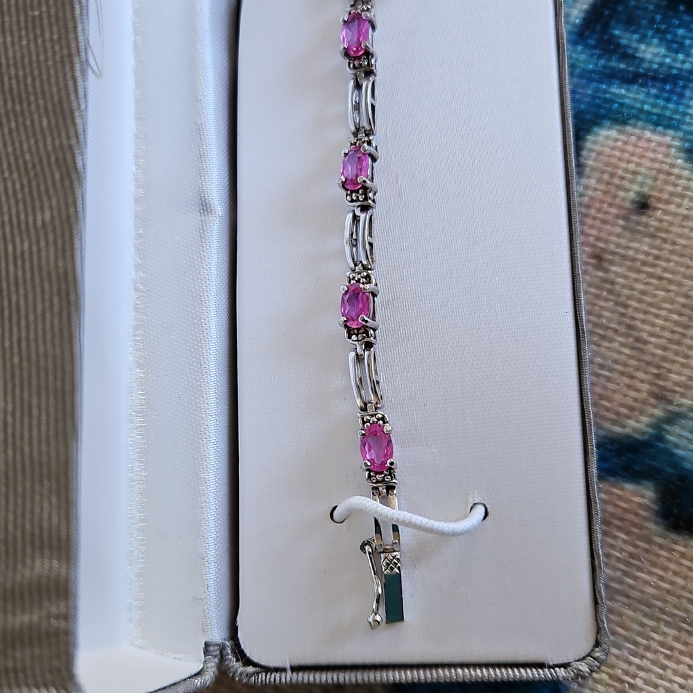 Signature Sterling Silver Pink Rhinestone Tennis Bracelet - Picture 6 of 16